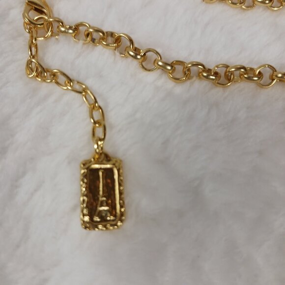 Karine Sultan 32 Inch Gold Necklace with 3 1/4" X 3 " Abstract Gold Pendent - Picture 3 of 10